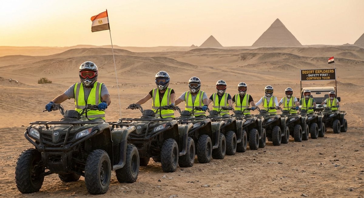 Sichere Quad Tour mit Schutzausrüstung in der Wüste